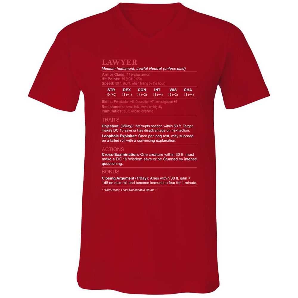 Lawyer Stats Unisex V-Neck T-Shirt - Red - 3
