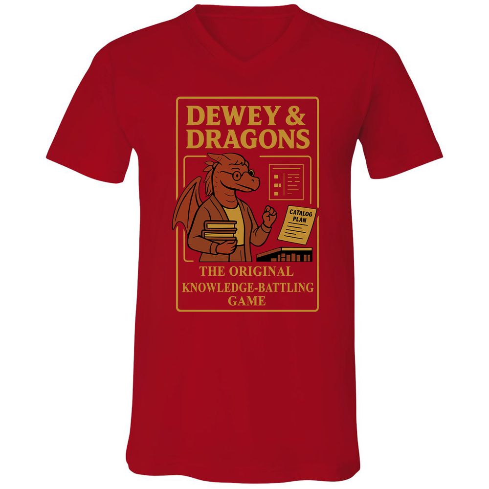 Dewey & Dragons Unisex V-Neck T-Shirt - Red - 3