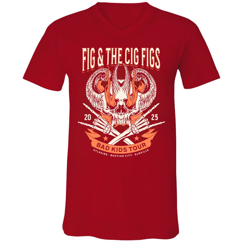 Fig and the Cig Figs, Dimension 20 Unisex V-Neck T-Shirt - Red - 3