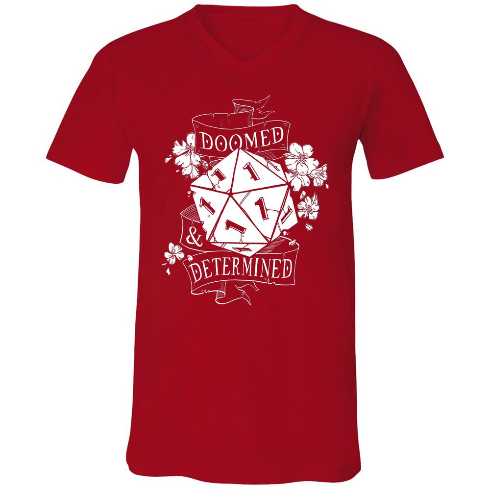Doomed Determined Unisex V-Neck T-Shirt - Red - 3