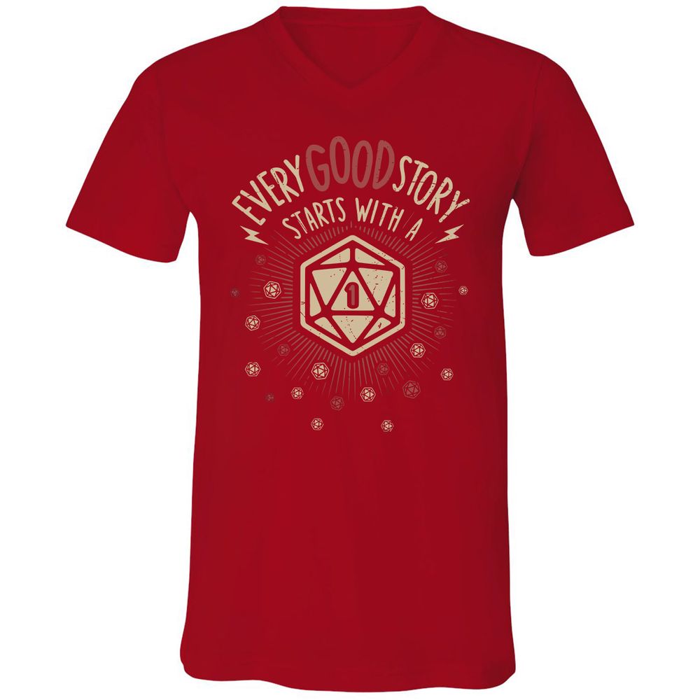 Good Story Starts With A 1 Unisex V-Neck T-Shirt - Red - 3
