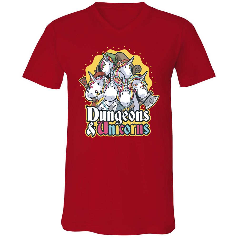 Dungeons And Unicorns Unisex V-Neck T-Shirt - Red - 3