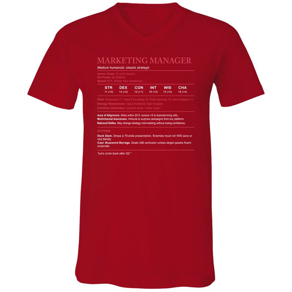 Marketing Manager Stats Unisex V-Neck T-Shirt - Red - 3