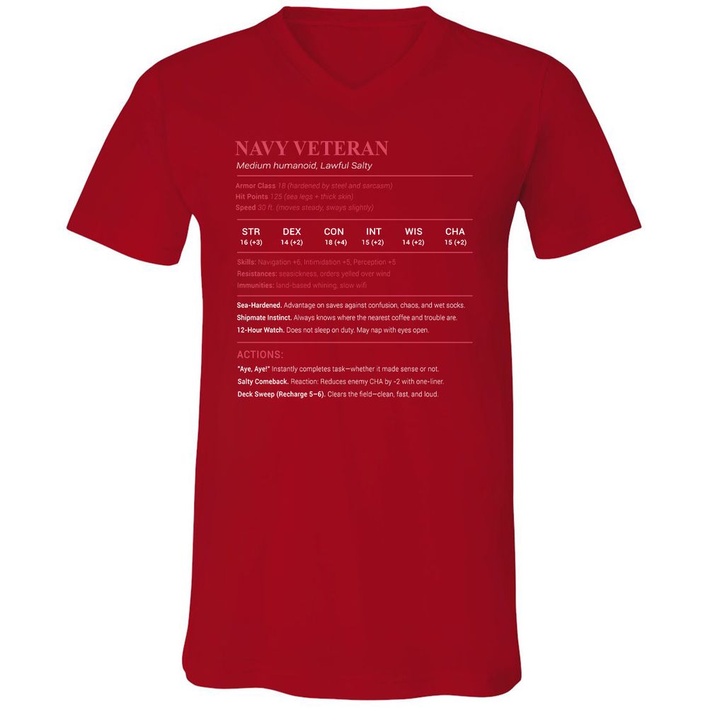Navy Veteran Unisex V-Neck T-Shirt - Red - 3