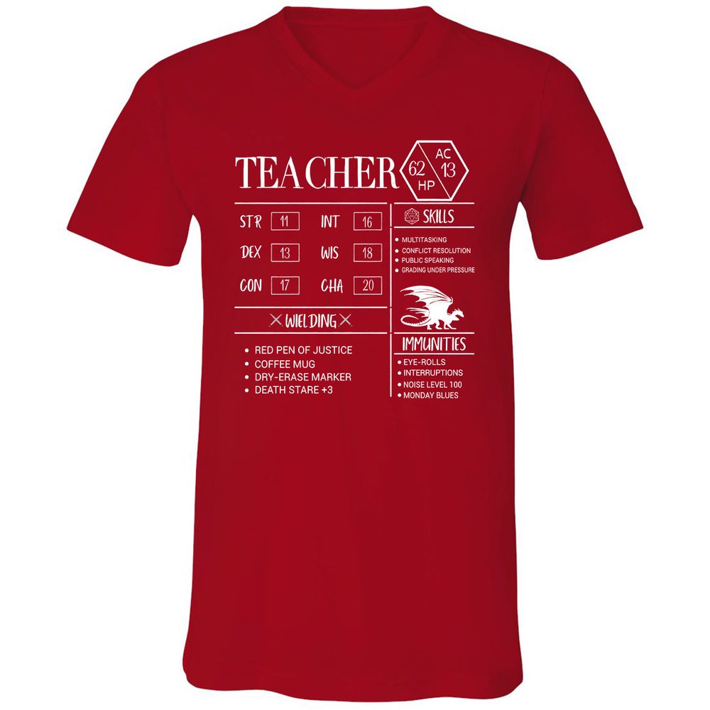 Teacher New Unisex V-Neck T-Shirt - Red - 3