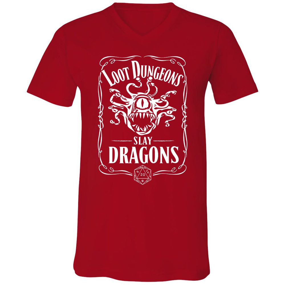Loot Dungeon Slay Dragons Unisex V-Neck T-Shirt - Red - 3