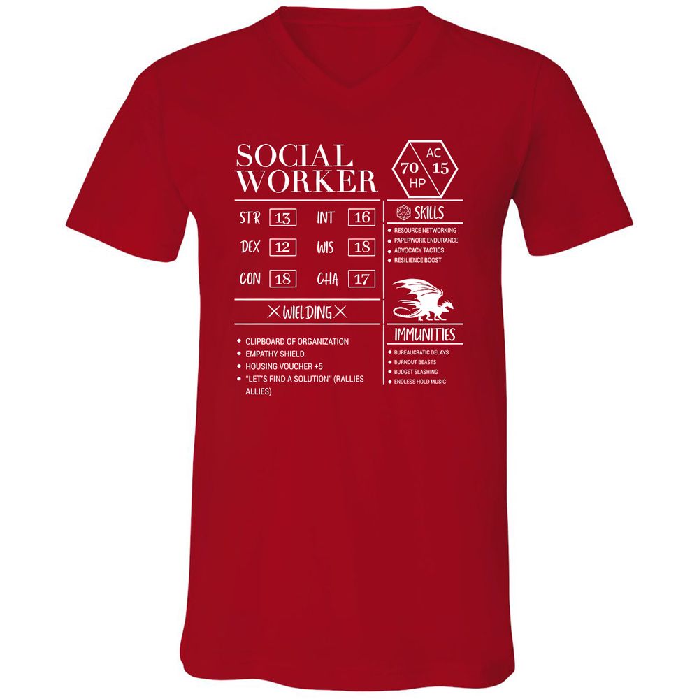 Social Worker New Unisex V-Neck T-Shirt - Red - 3