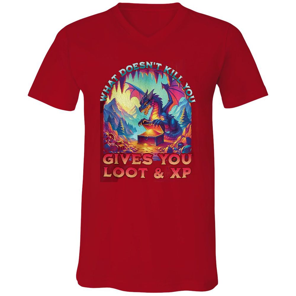 What Doesn't Kill You Give You Loot & XP Unisex V-Neck T-Shirt - Red - 3