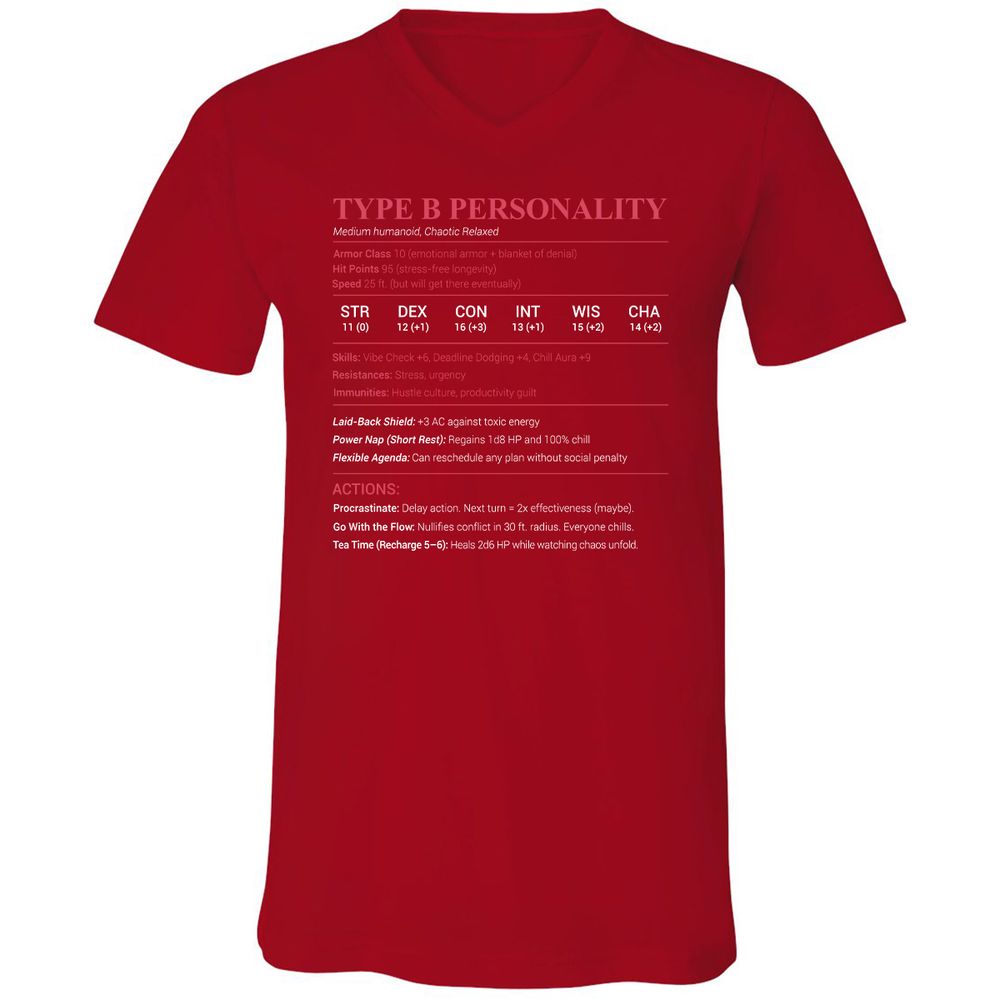 Type B Stats Unisex V-Neck T-Shirt - Red - 3