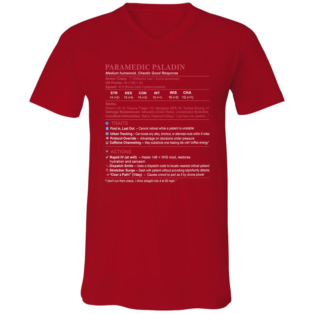 Paramedic Stats Unisex V-Neck T-Shirt - Red - 3