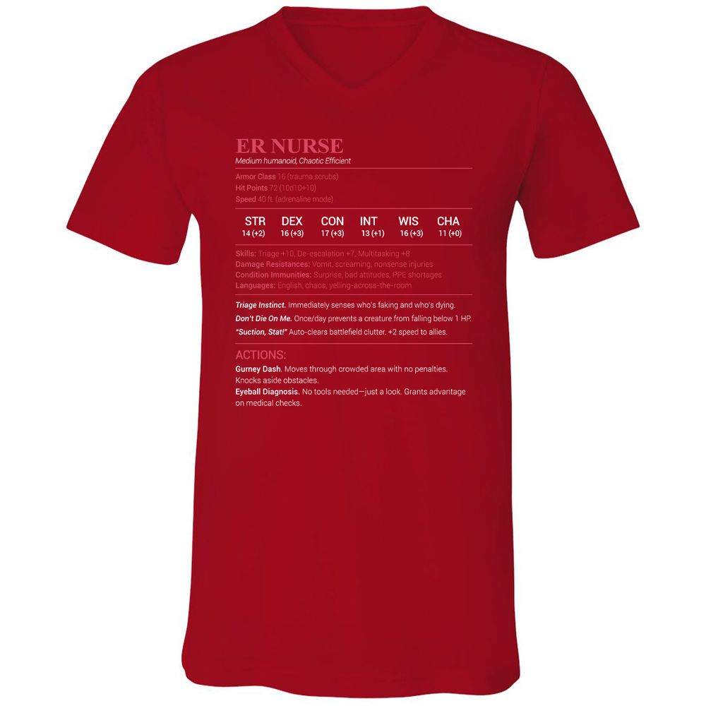ER Nurse Unisex V-Neck T-Shirt - Red - 3
