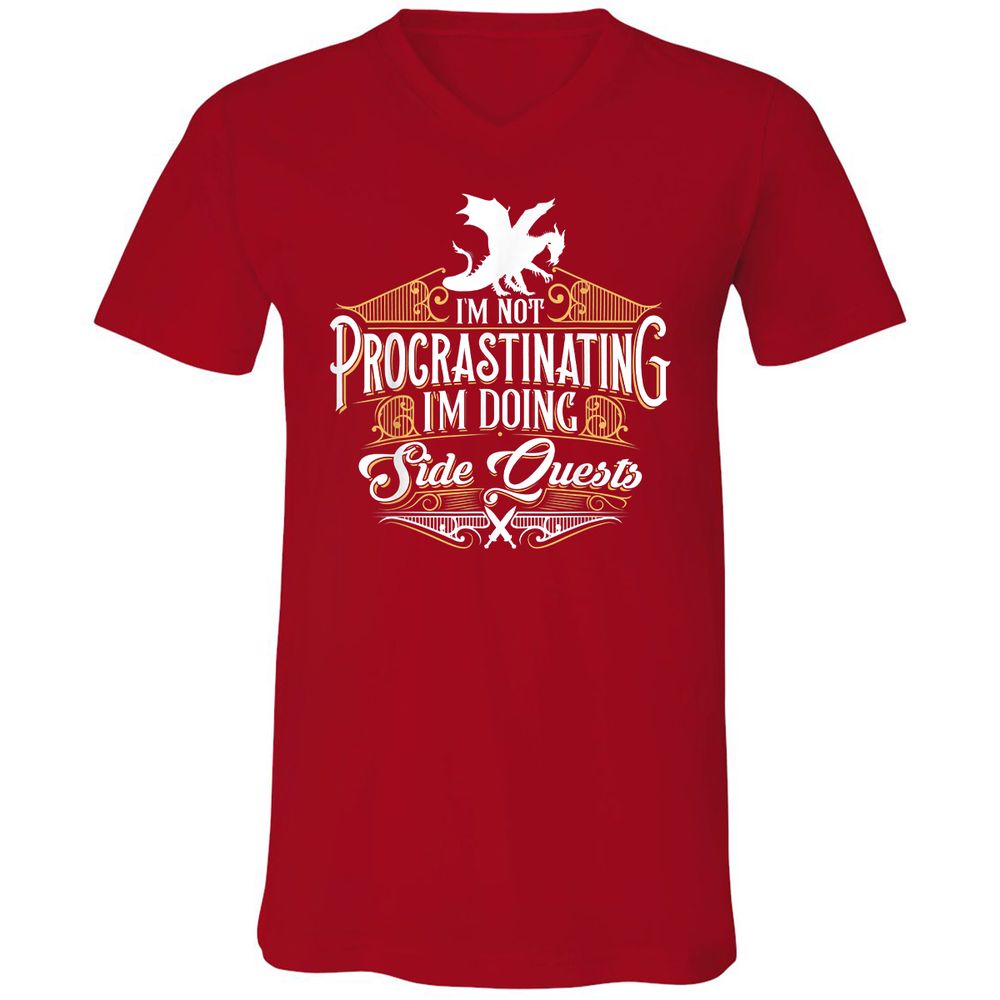 I'm Doing Side Quests Unisex V-Neck T-Shirt - Red - 3