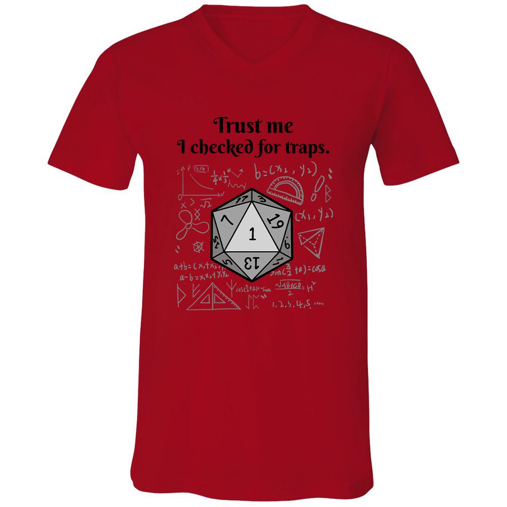 Trust me, I checked for traps. Unisex V-Neck T-Shirt - Red - 3