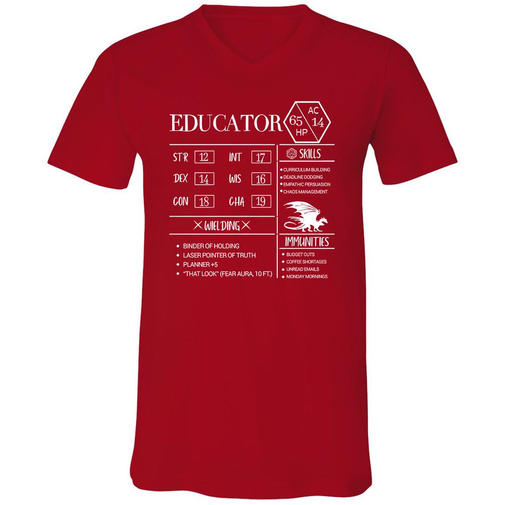 Educator New Unisex V-Neck T-Shirt - Red - 3