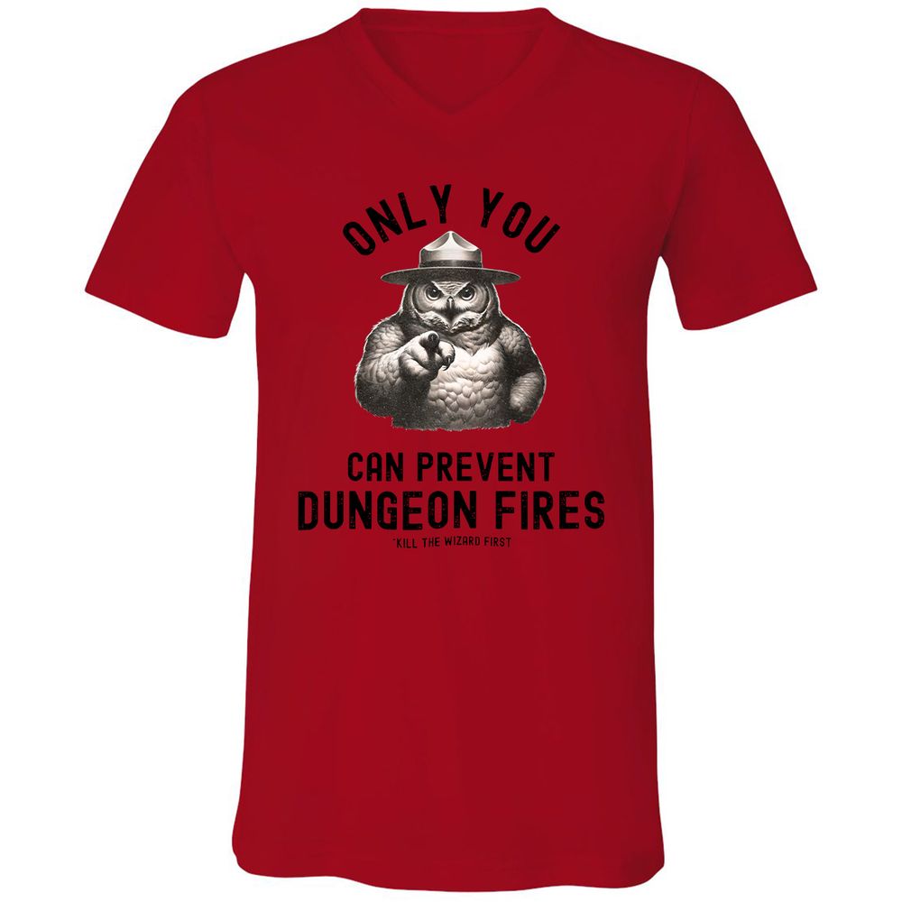 Only You Can Prevent Dungeon Fires Unisex V-Neck T-Shirt - Red - 3