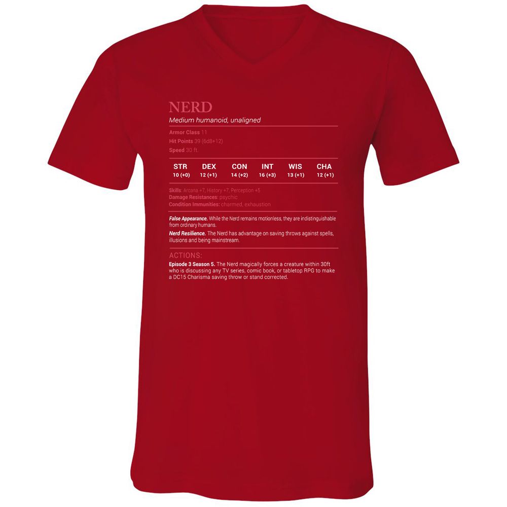 Nerd Stats Unisex V-Neck T-Shirt - Red - 3