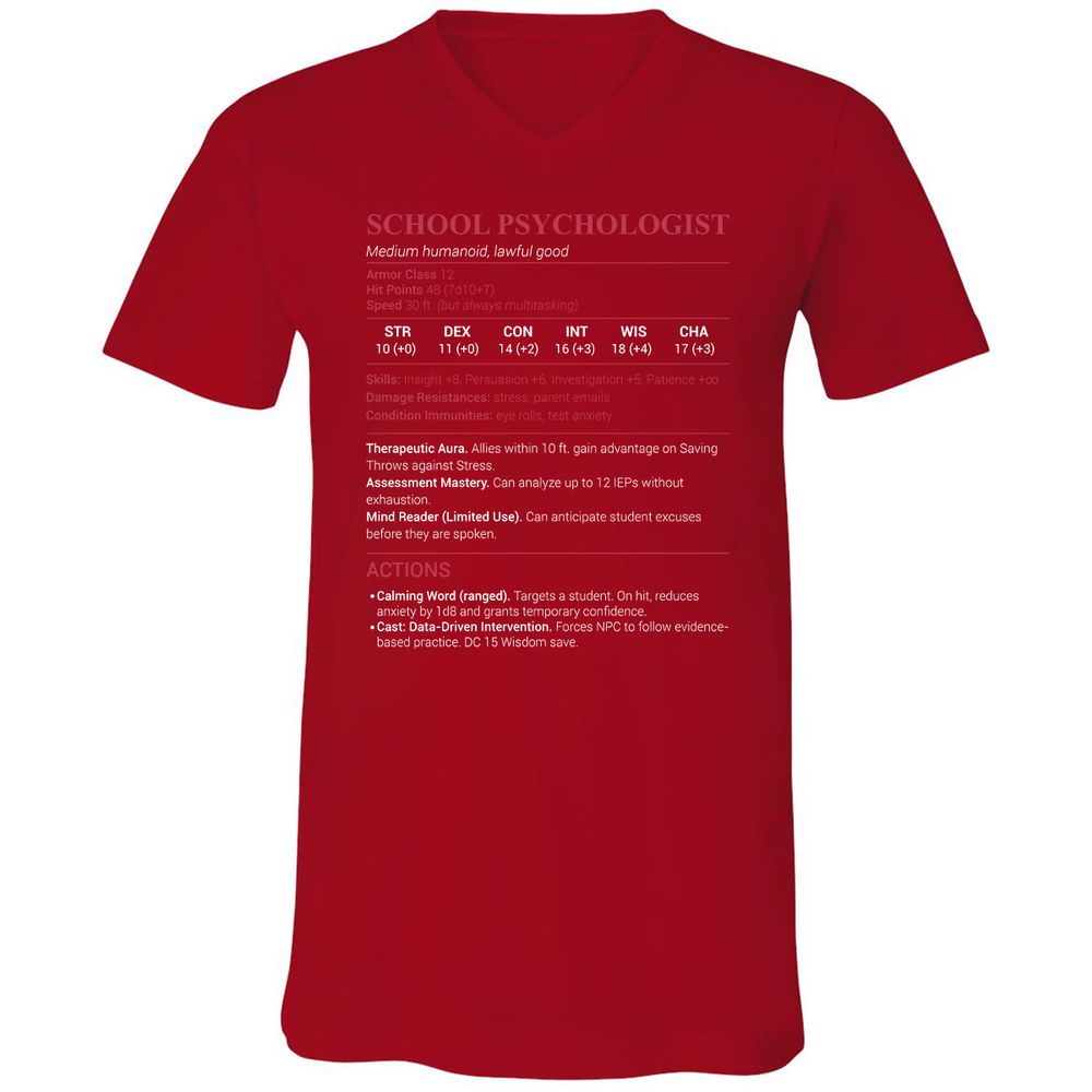 School Psychologist Unisex V-Neck T-Shirt - Red - 3
