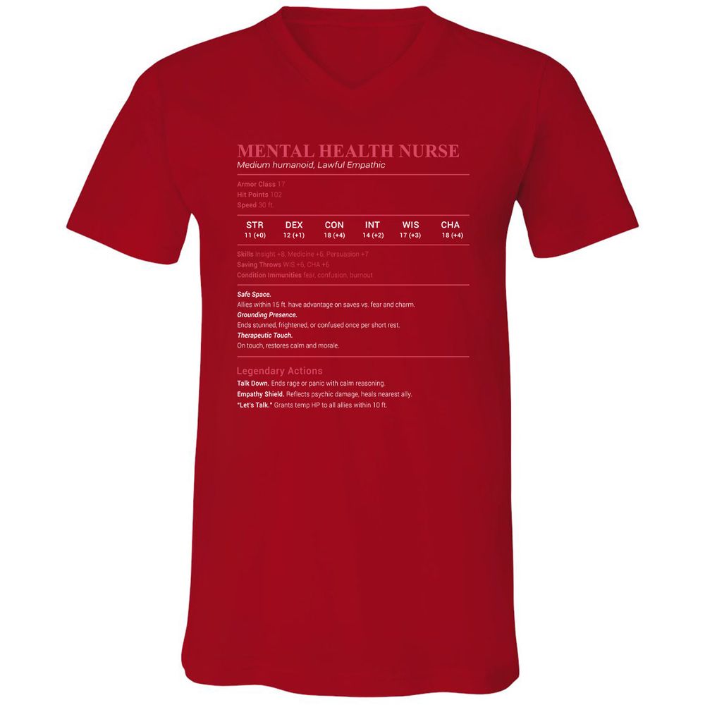 Mental Health Nurse Stats Unisex V-Neck T-Shirt - Red - 3
