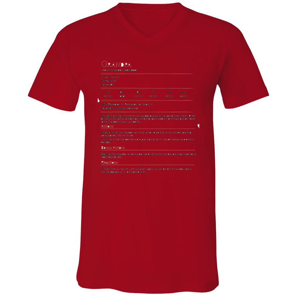 Grandpa Stat Block Unisex V-Neck T-Shirt - Red - 3