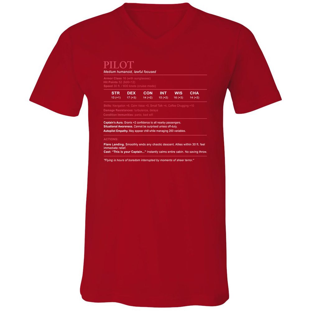 Pilot Stats Unisex V-Neck T-Shirt - Red - 3