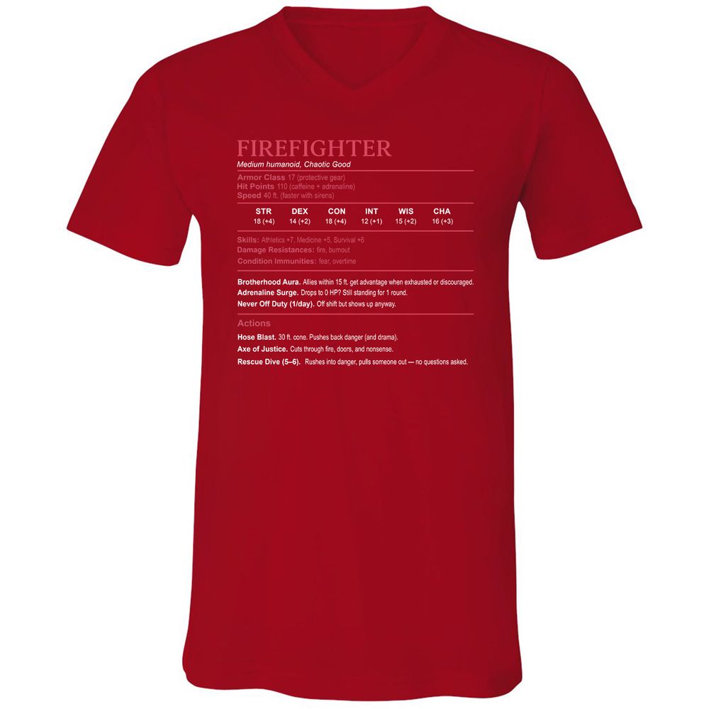 Firefighter Stats Unisex V-Neck T-Shirt - Red - 3