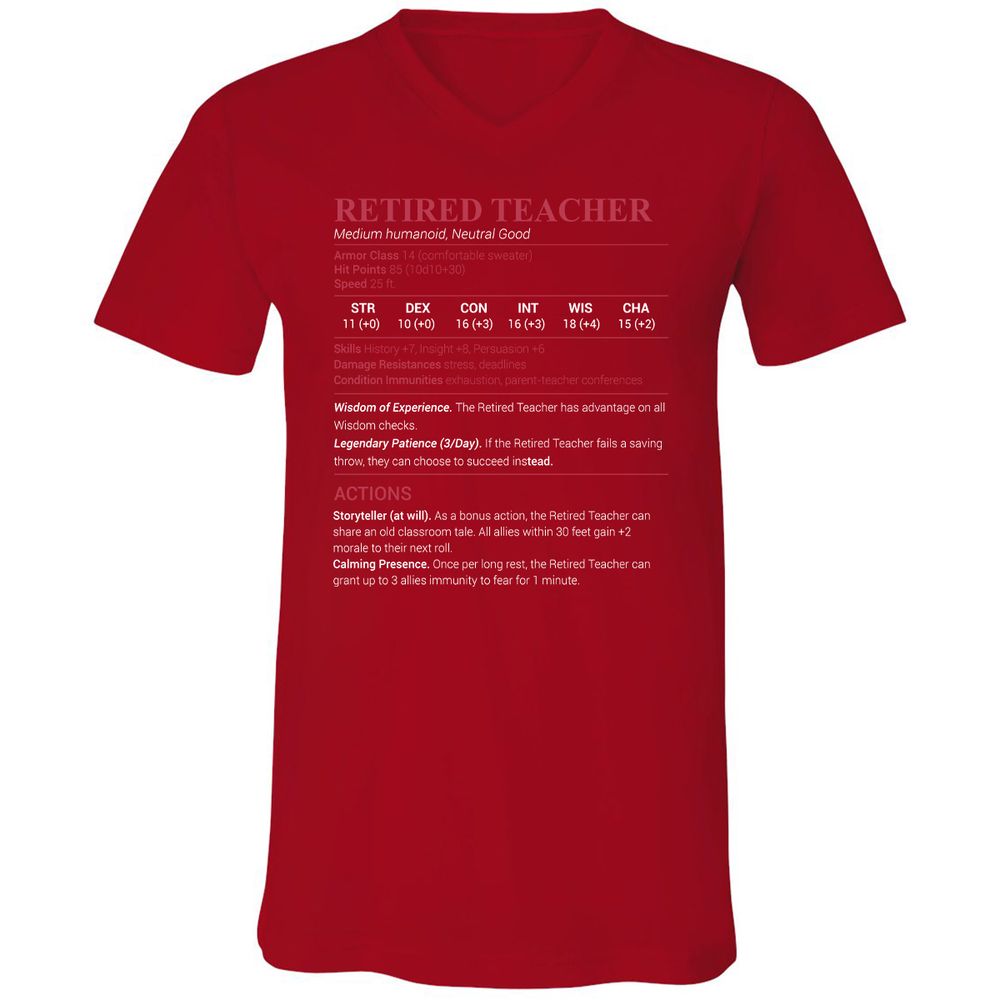 Retired Teacher Unisex V-Neck T-Shirt - Red - 3
