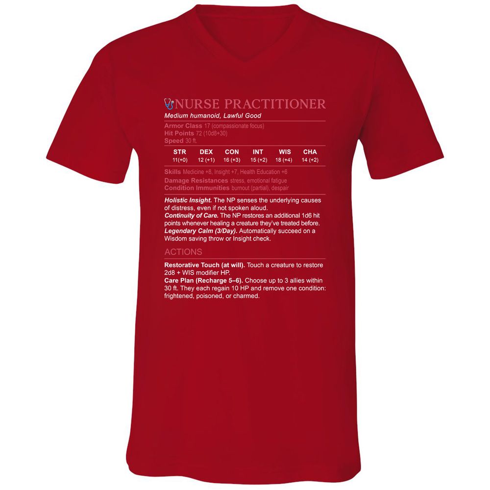 Nurse Practitioner Stats Unisex V-Neck T-Shirt - Red - 3
