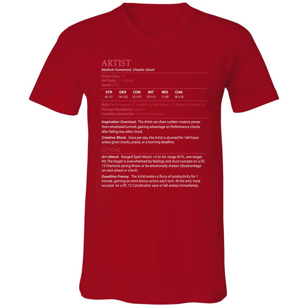 Artist Stats Unisex V-Neck T-Shirt - Red - 3