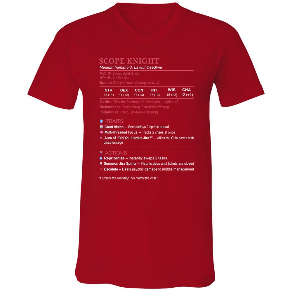 PM Stats Unisex V-Neck T-Shirt - Red - 3