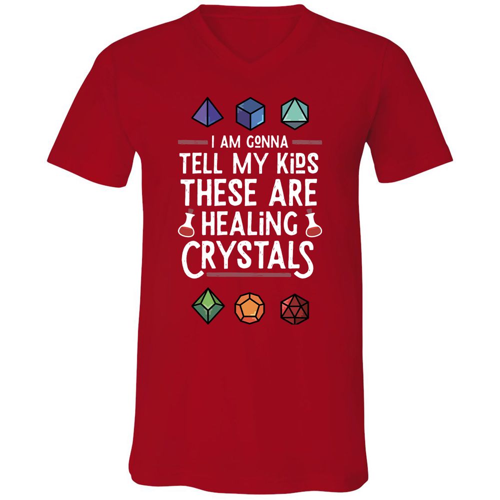 Healing Crystals Unisex V-Neck T-Shirt - Red - 3