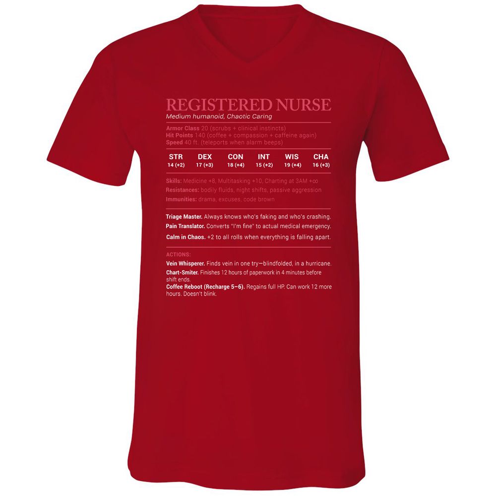 Registered Nurse Stats Unisex V-Neck T-Shirt - Red - 3