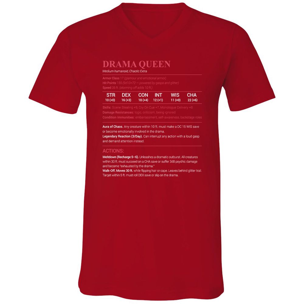 Drama Queen Unisex V-Neck T-Shirt - Red - 3