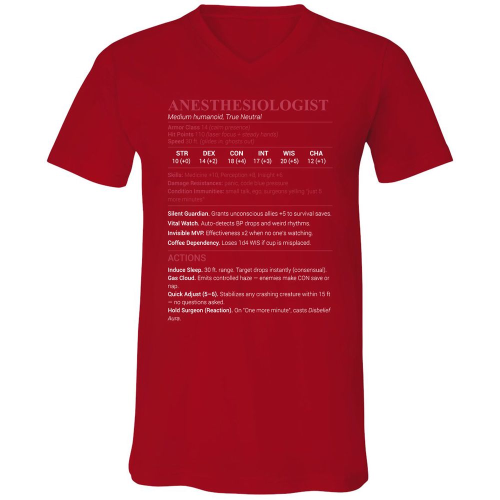 Anesthesiologist Stats Unisex V-Neck T-Shirt - Red - 3