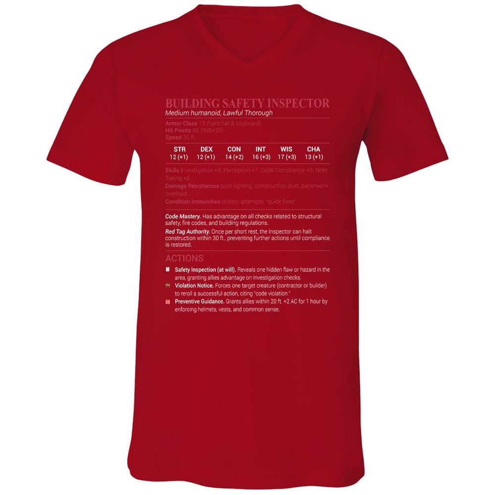 Building Safety Inspector Unisex V-Neck T-Shirt - Red - 3