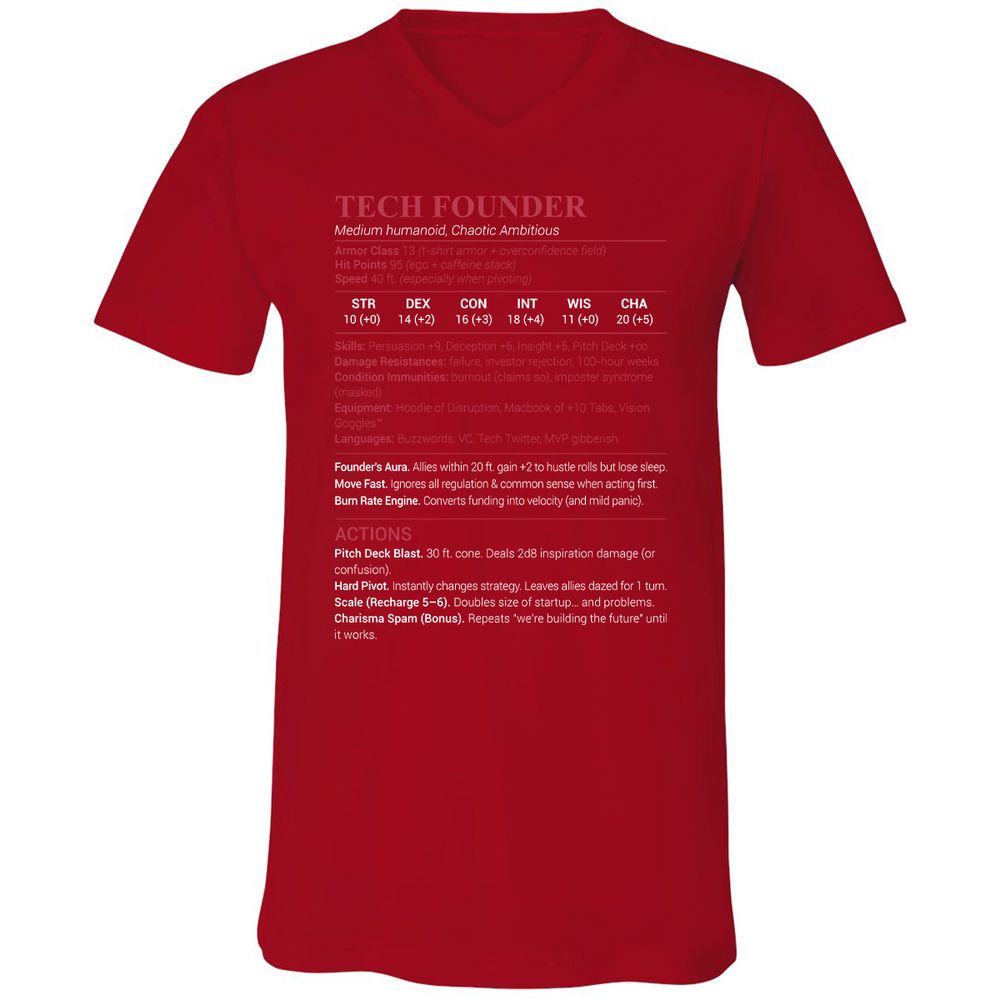 Tech Founder Unisex V-Neck T-Shirt - Red - 3