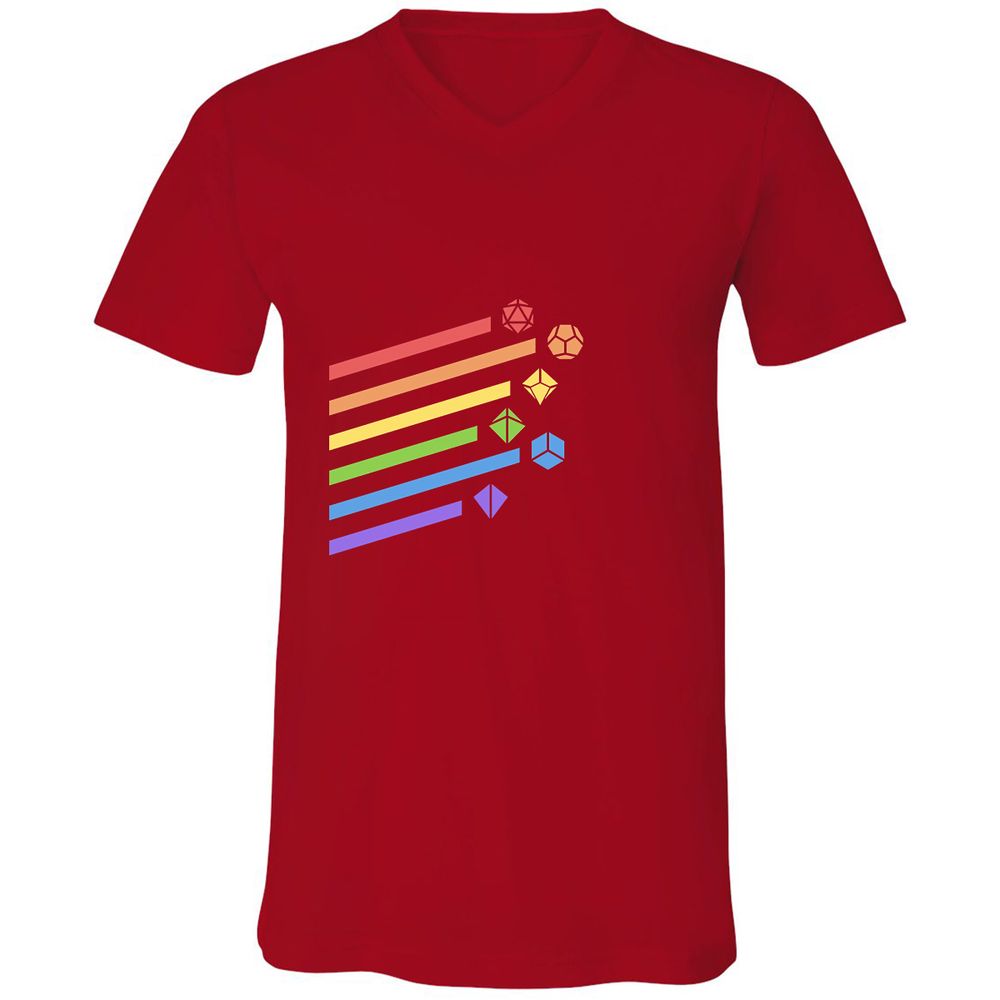Rainbow Dice Set Unisex V-Neck T-Shirt - Red - 3