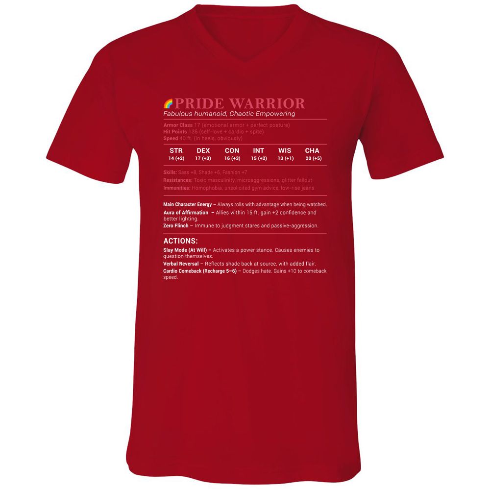 Pride Warrior Stats Unisex V-Neck T-Shirt - Red - 3