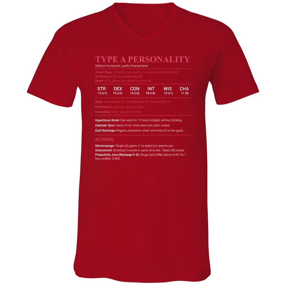 Type A Stats Unisex V-Neck T-Shirt - Red - 3