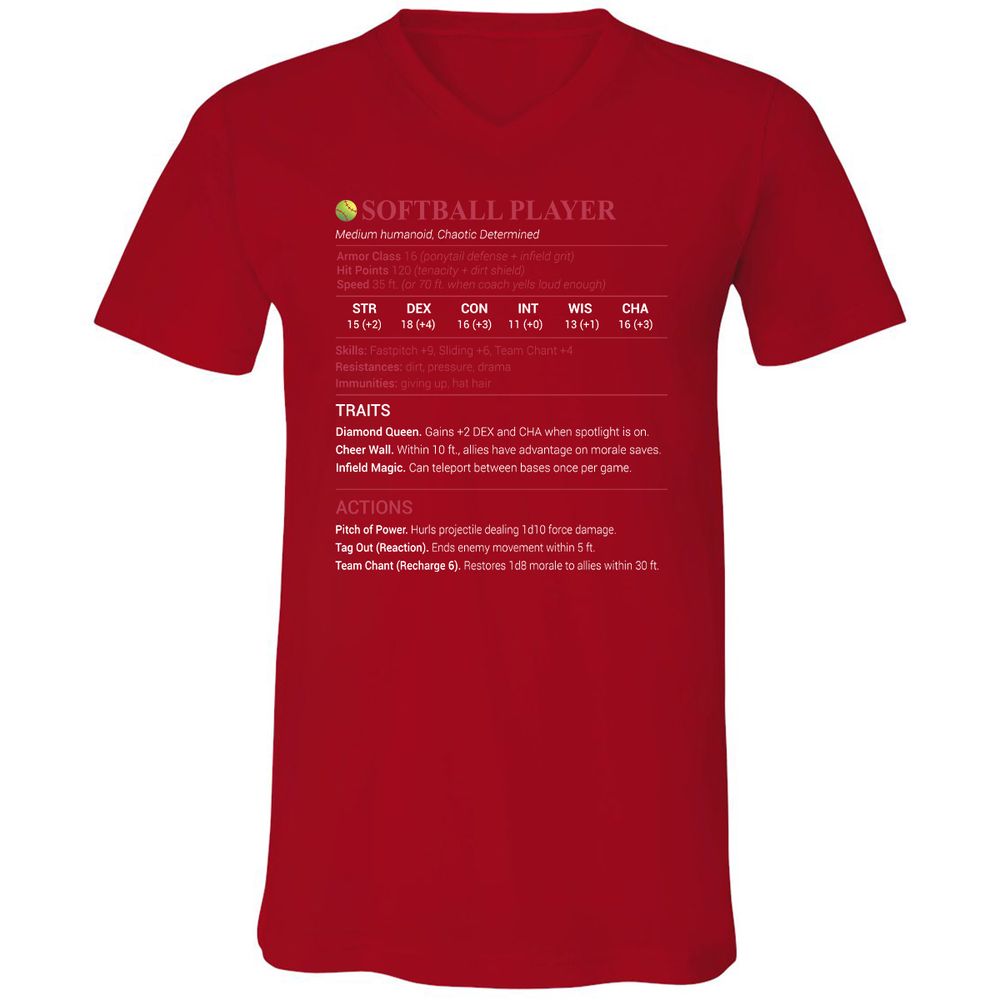 Softball Player Unisex V-Neck T-Shirt - Red - 3