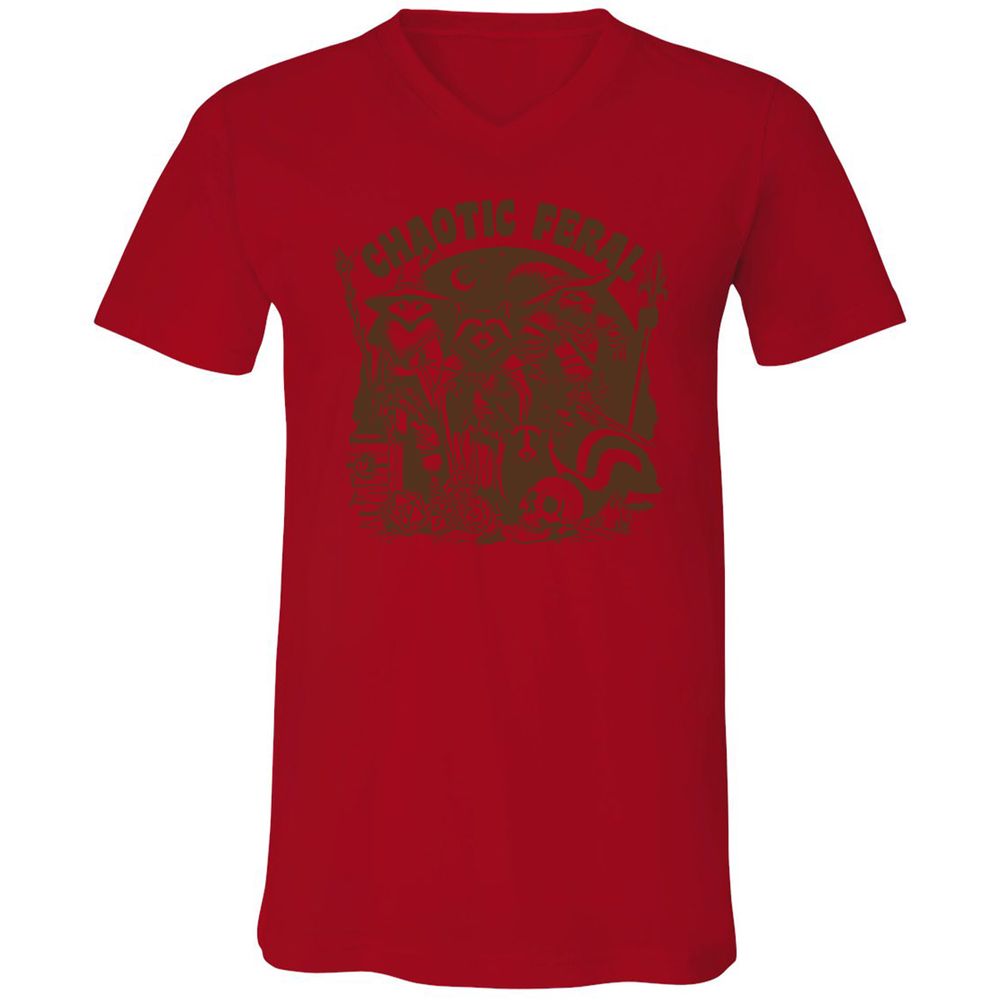 Raccoon Chaotic Feral Unisex V-Neck T-Shirt - Red - 3