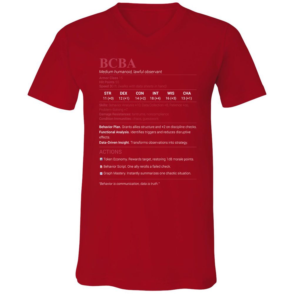 BCBA Unisex V-Neck T-Shirt - Red - 3