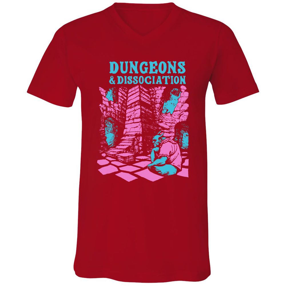 Dungeons And Dissociation Unisex V-Neck T-Shirt - Red - 3