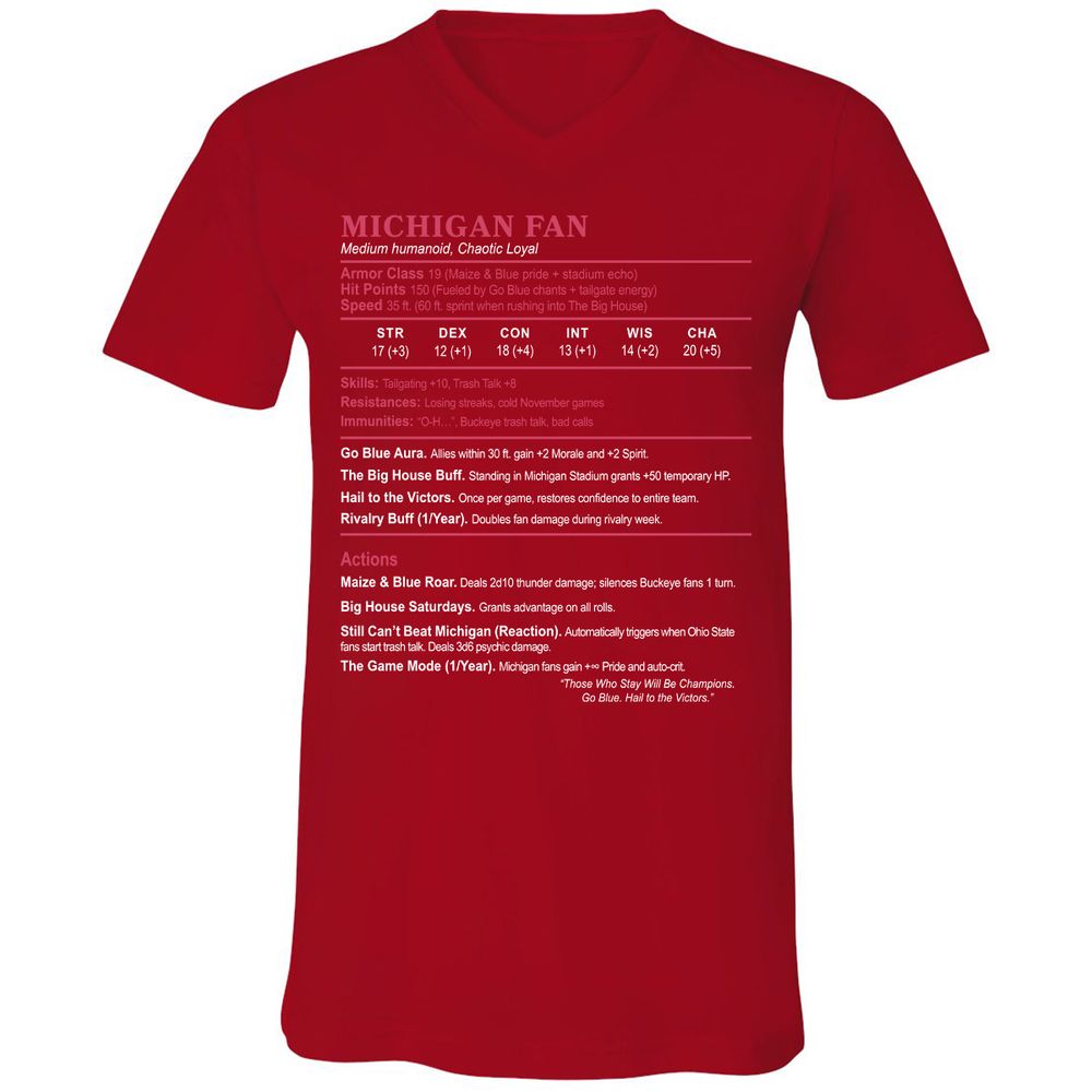 MICHIGAN FAN Unisex V-Neck T-Shirt - Red - 3