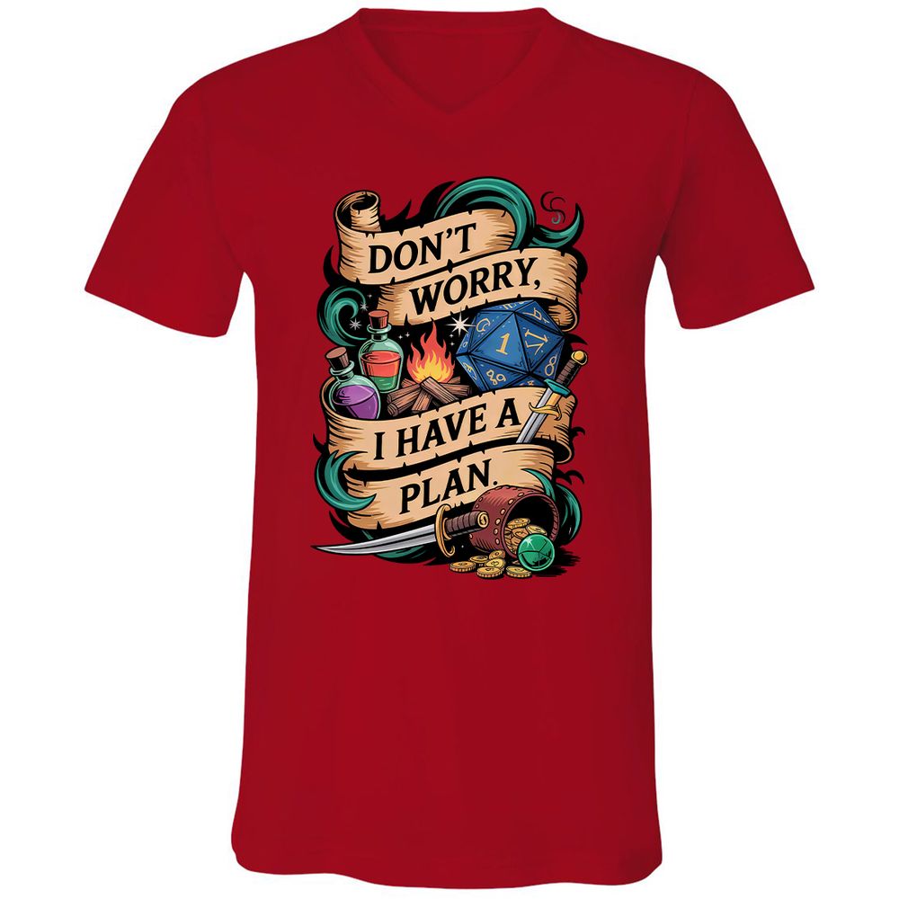 Don't Worry I Have A Plan Unisex V-Neck T-Shirt - Red - 3
