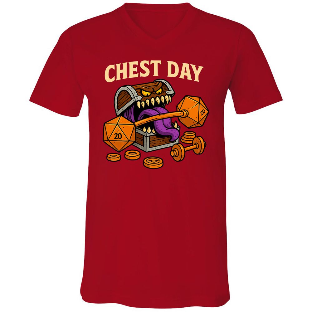 Chest Day Unisex V-Neck T-Shirt - Red - 3