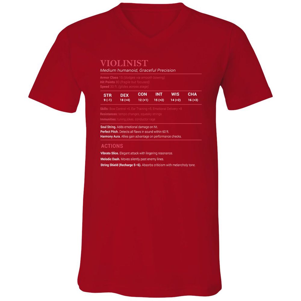 Violinist Stats Unisex V-Neck T-Shirt - Red - 3