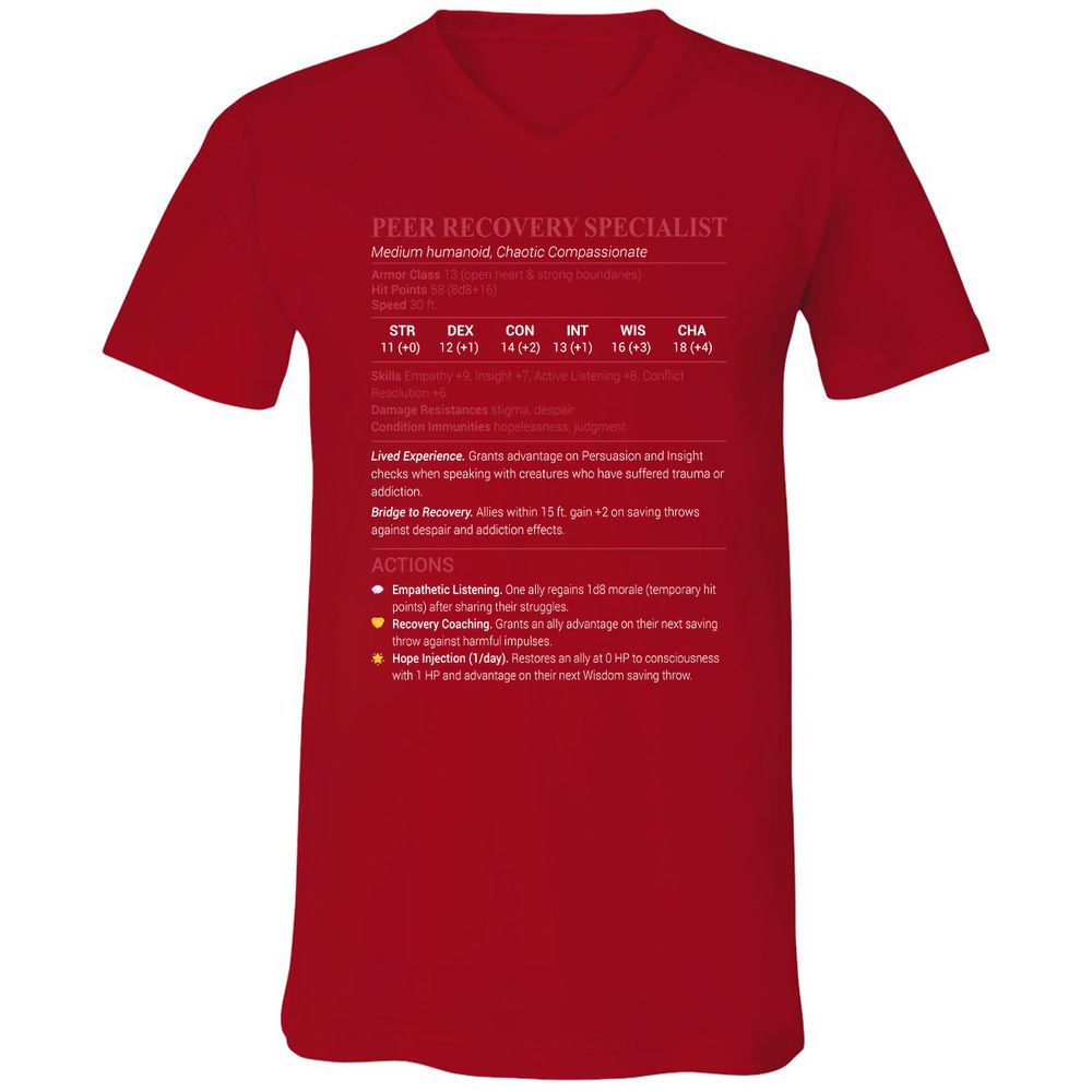Peer Recovery Specialist Unisex V-Neck T-Shirt - Red - 3