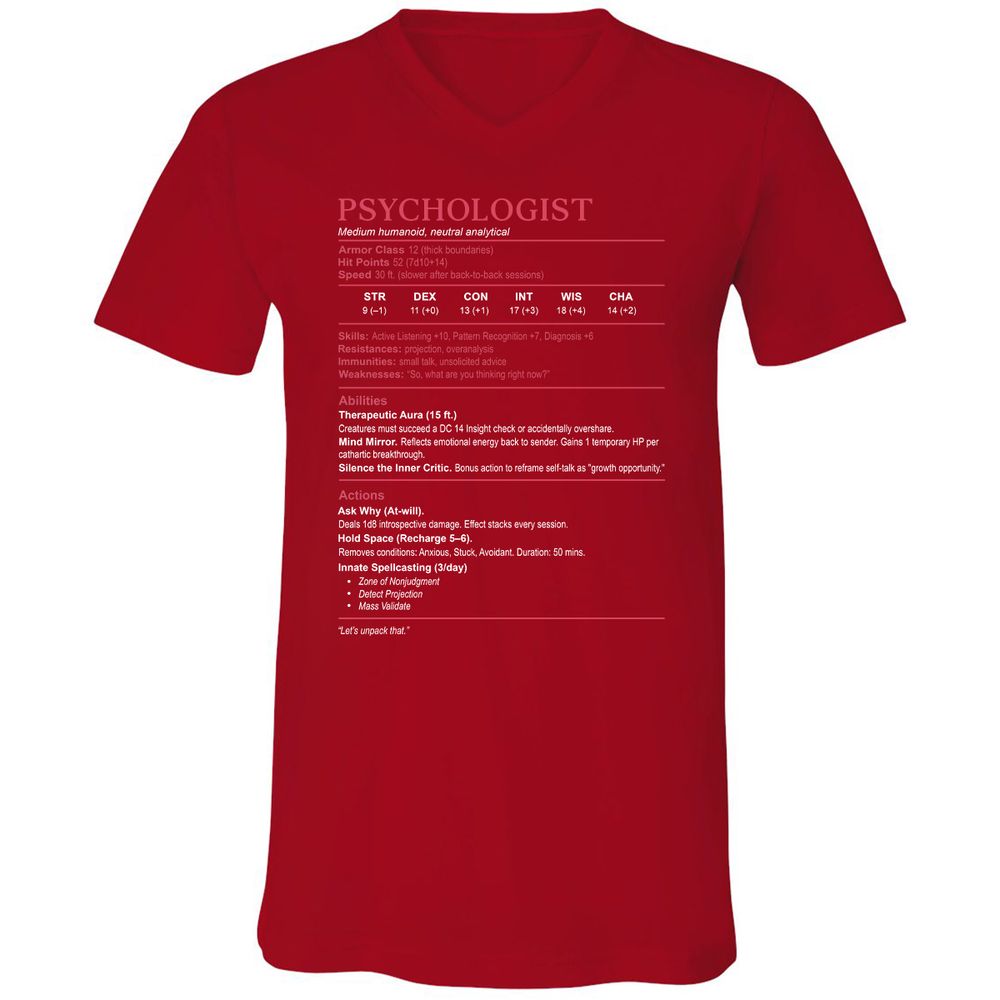 Psychologist Stats Unisex V-Neck T-Shirt - Red - 3
