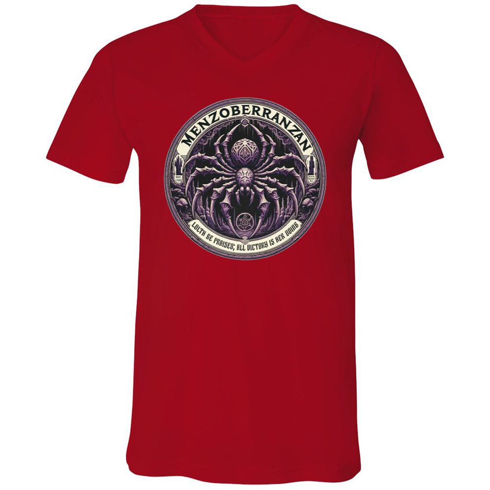 Menzoberranzan Lolth Be Praised Unisex V-Neck T-Shirt - Red - 3