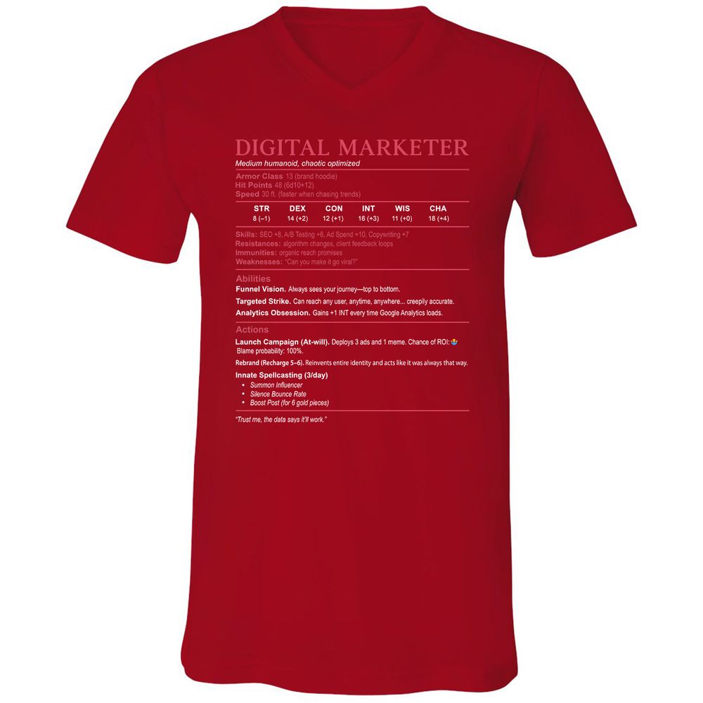 Digital Marketer Stats Unisex V-Neck T-Shirt - Red - 3